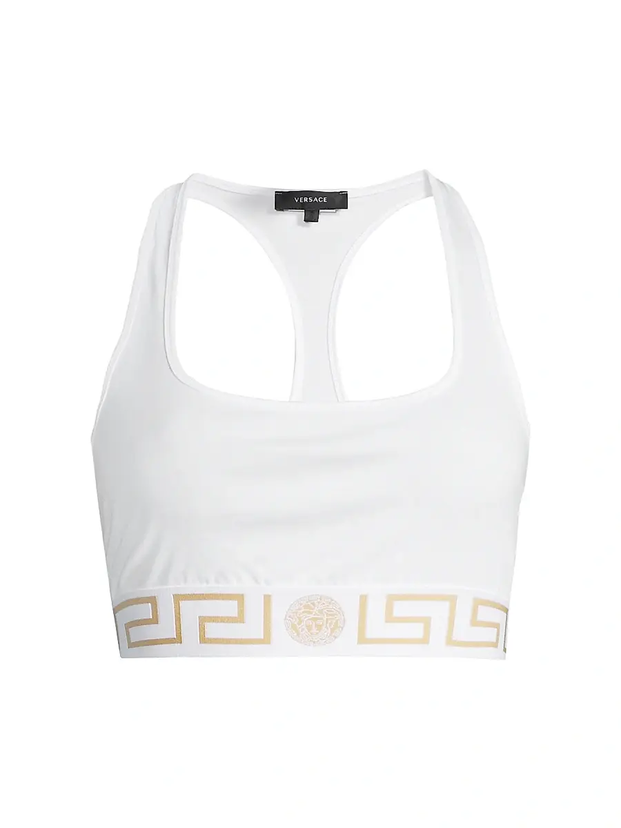 Versace Women's Greca Border Sports Bra - White | Image 1 Versace Women's Greca Border Sports Bra - White | Image 1