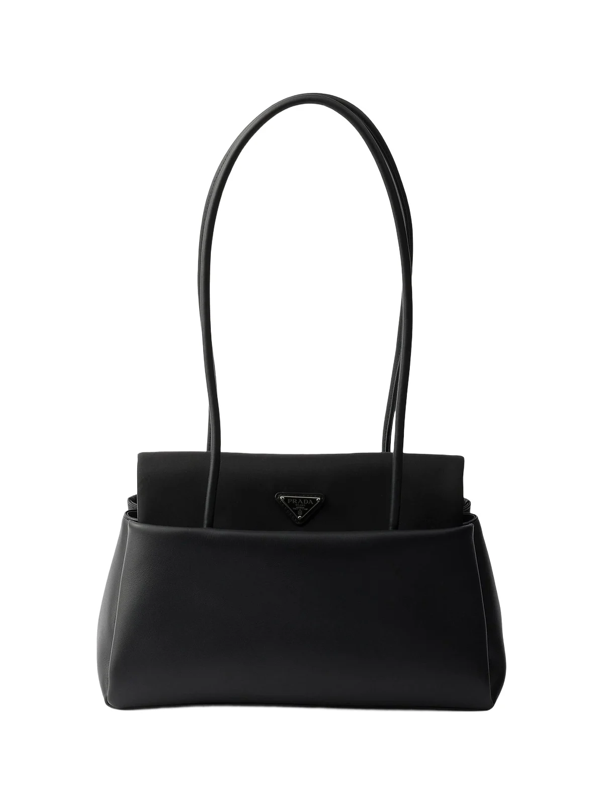 Women's Passage Medium Leather Shoulder Bag with Nylon Flap - Black Women's Passage Medium Leather Shoulder Bag with Nylon Flap - Black