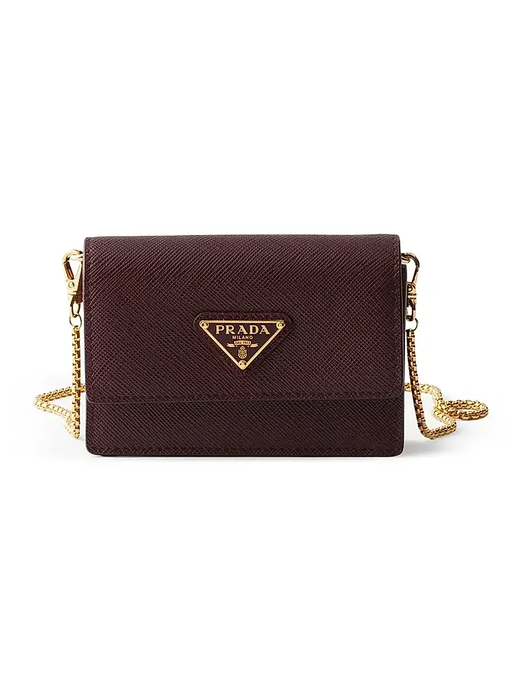 Women's Saffiano Leather Card Holder with Shoulder Strap - Dark Red Women's Saffiano Leather Card Holder with Shoulder Strap - Dark Red