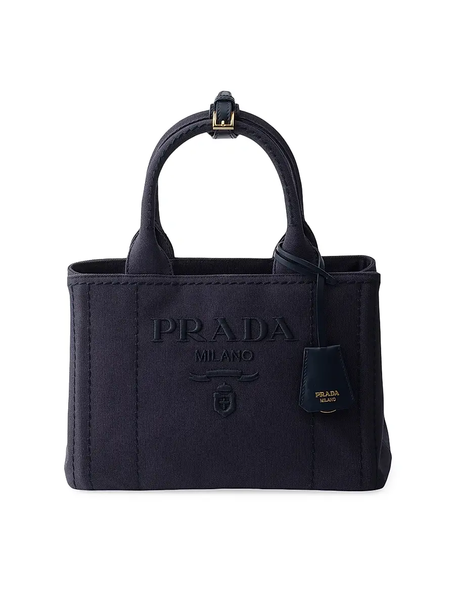 Prada Women's Jardinière Cotton Canvas Top Handle Bag - Blue | Image 1 Prada Women's Jardinière Cotton Canvas Top Handle Bag - Blue | Image 1