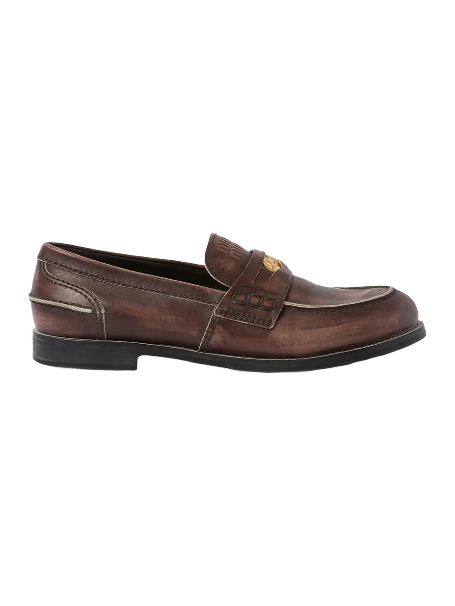 Miu Miu Women's Vintage-Effect Leather Penny Loafers