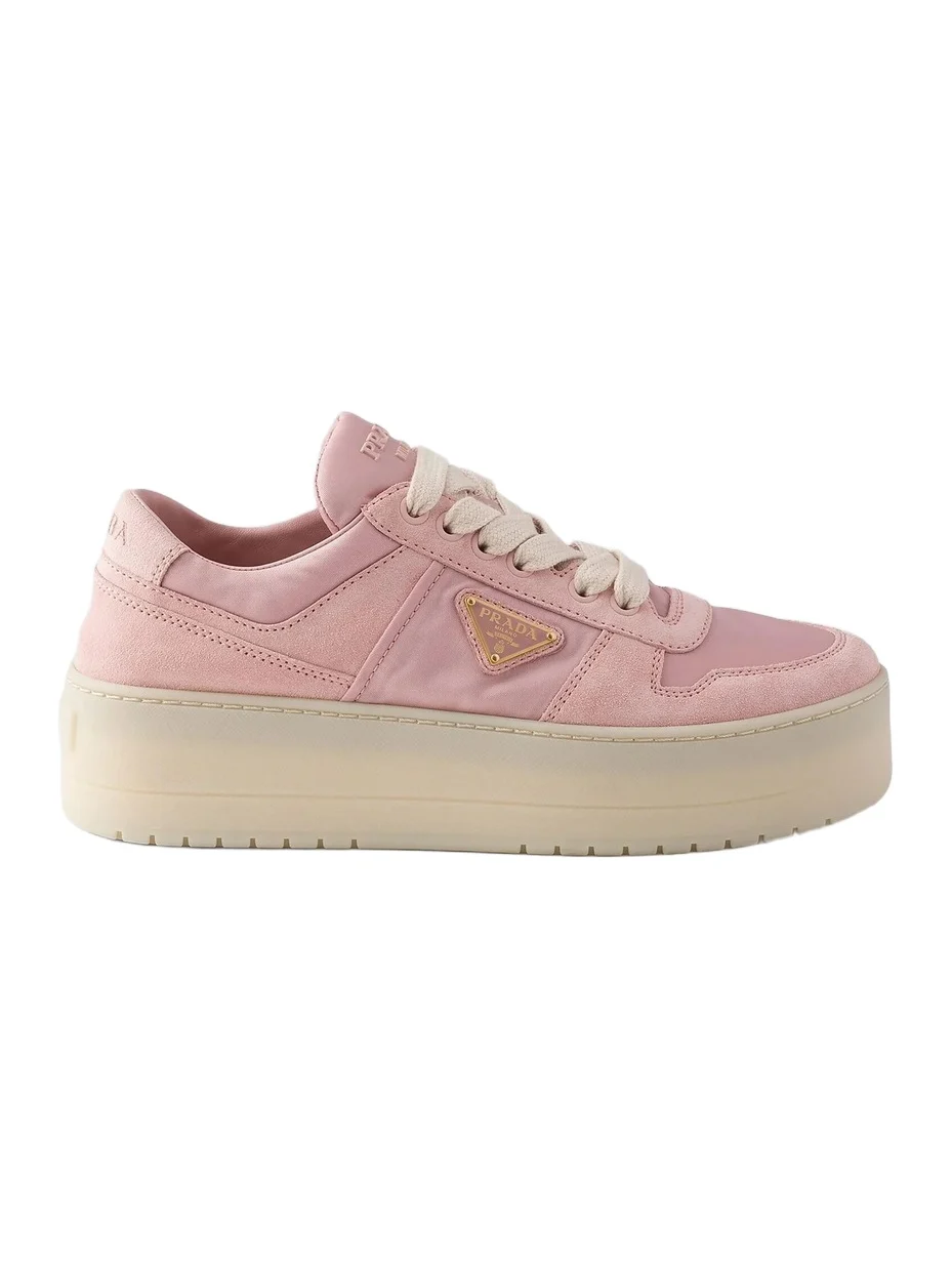 Prada Women's Downtown Bold Re-Nylon and Suede Sneakers - Pink