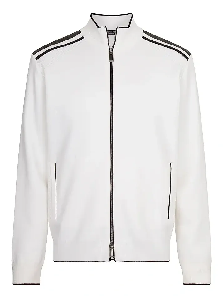 Men's Jogging Blouson Jacket with Croc Details - White Men's Jogging Blouson Jacket with Croc Details - White