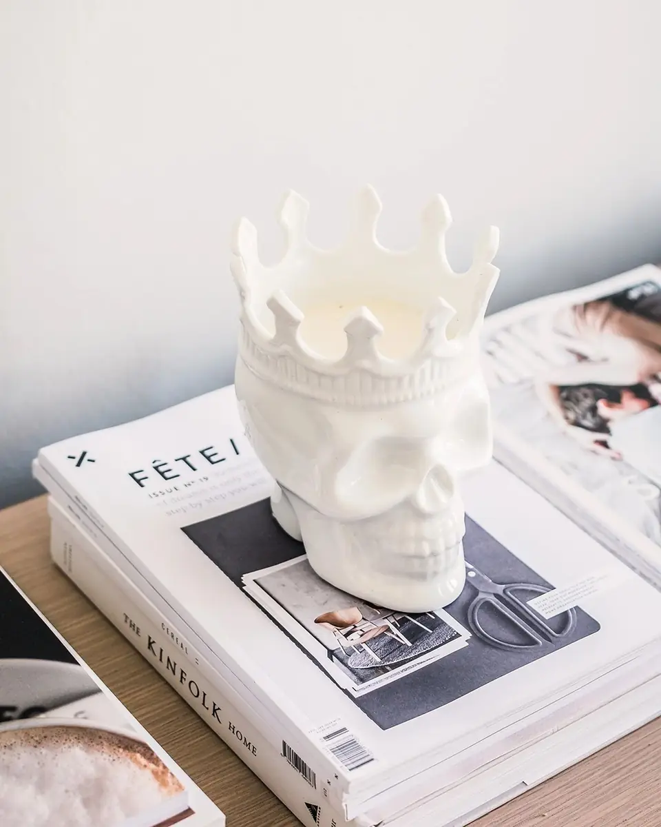 Thompson Ferrier White Louise Skull Candle, 23.3 oz. - Rose de Vents Scent | Thumbnail 6