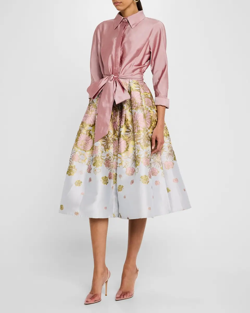 Rickie Freeman for Teri Jon Pleated Floral Jacquard Midi Shirtdress | Thumbnail 2
