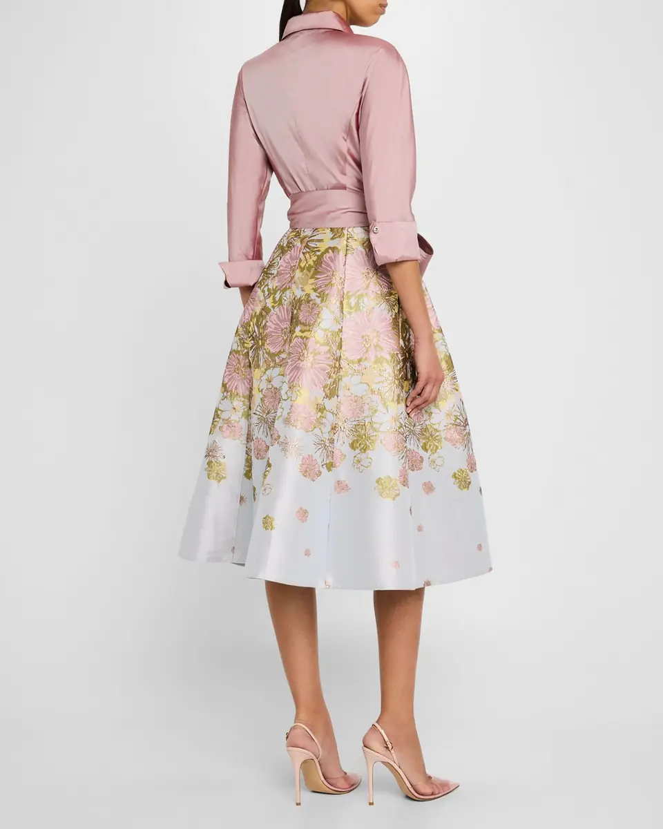 Rickie Freeman for Teri Jon Pleated Floral Jacquard Midi Shirtdress | Thumbnail 3