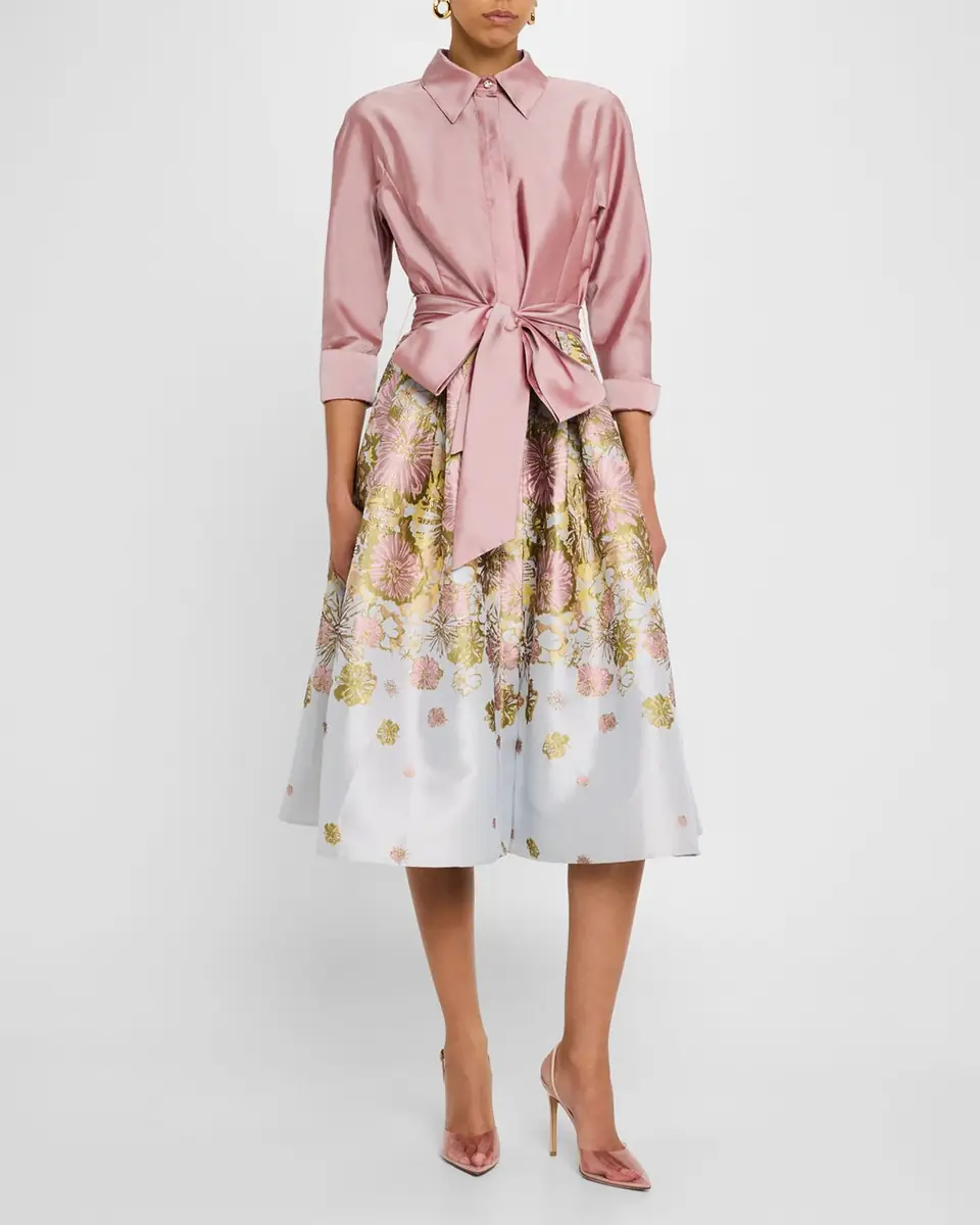 Rickie Freeman for Teri Jon Pleated Floral Jacquard Midi Shirtdress | Thumbnail 4