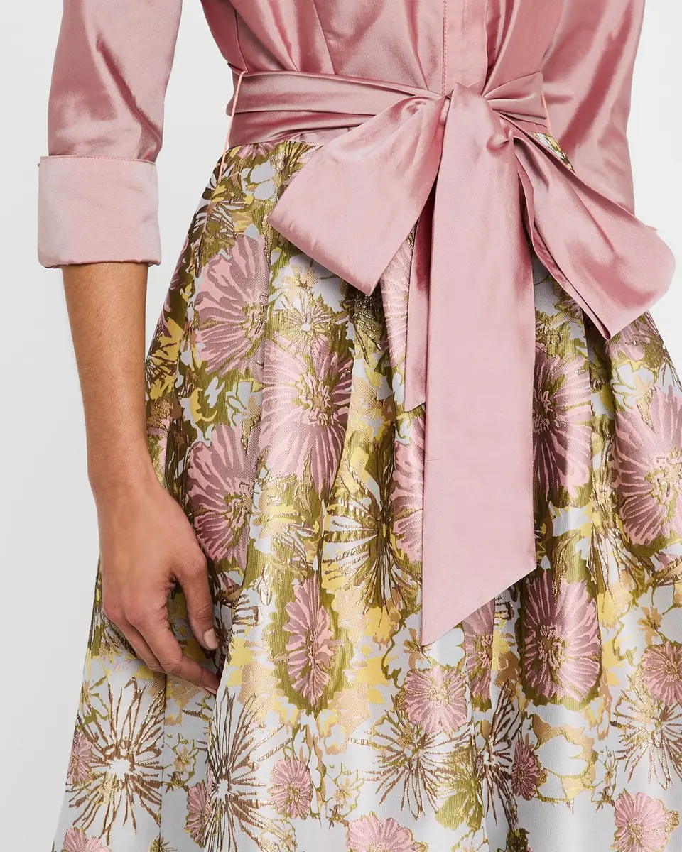Rickie Freeman for Teri Jon Pleated Floral Jacquard Midi Shirtdress | Thumbnail 5