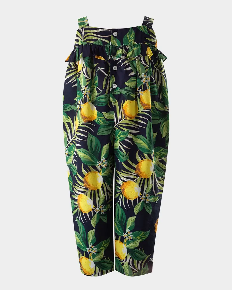 Rachel Riley Girl's Lemon-Print Ruffle Jumpsuit, Size 2-14 | Thumbnail 2