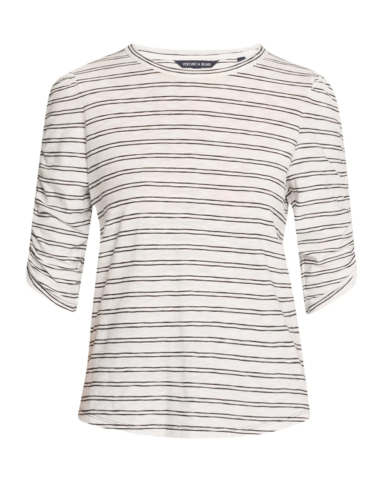 Veronica Beard Waldorf Stripe Ruched-Sleeve Tee