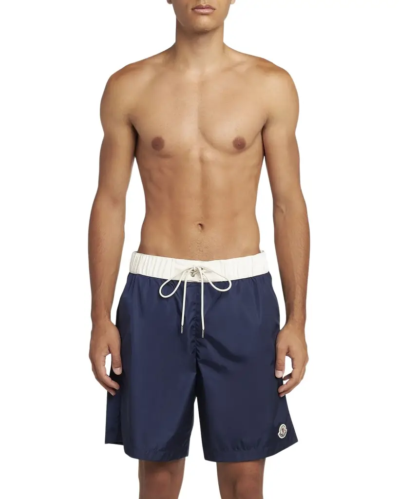 Moncler Men's Nylon Contrast-Band Swim Shorts | Image 1 Moncler Men's Nylon Contrast-Band Swim Shorts | Image 1