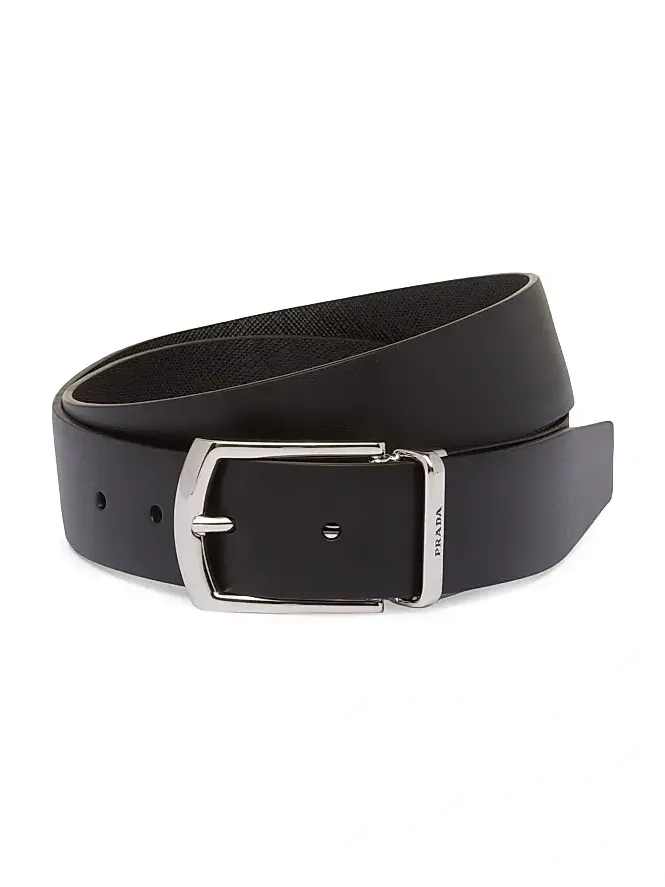 Men's Reversible Saffiano And Leather Belt - Black Men's Reversible Saffiano And Leather Belt - Black