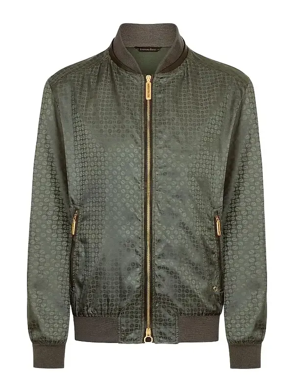 Men's Jacquard and Lambskin Leather Blouson Jacket