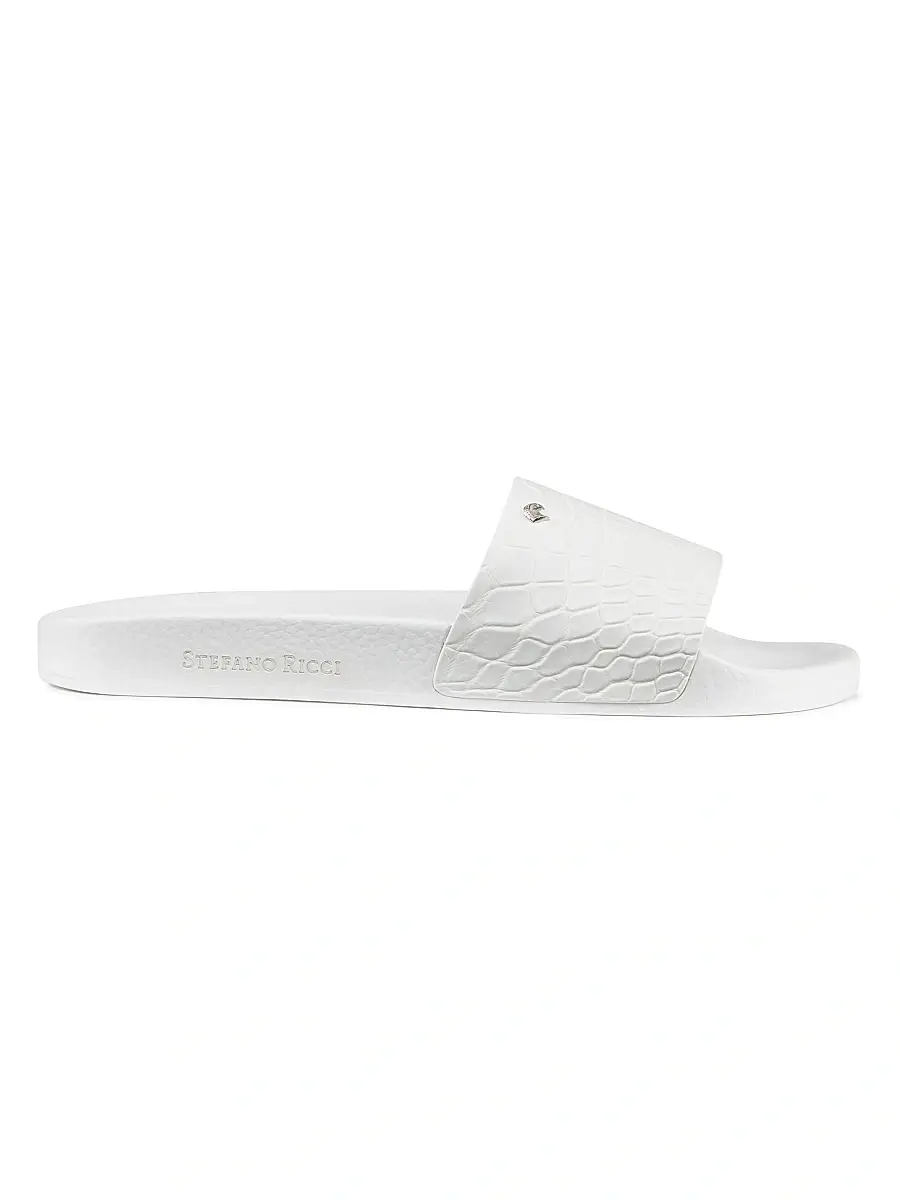 Stefano Ricci Men's Matted Crocodile Leather Slides - White | Image 1 Stefano Ricci Men's Matted Crocodile Leather Slides - White | Image 1