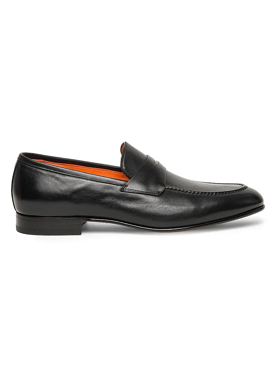 Santoni Men's Leather Penny Loafers - Black | Image 1 Santoni Men's Leather Penny Loafers - Black | Image 1