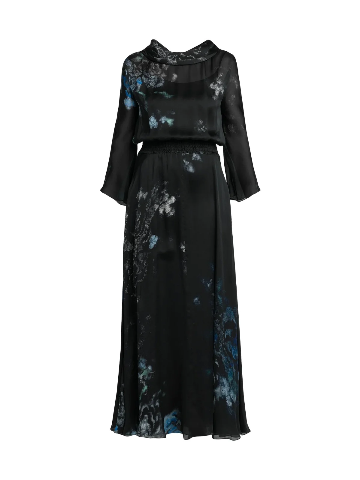 Women's Floral Silk Long-Sleeve Maxi Dress Women's Floral Silk Long-Sleeve Maxi Dress