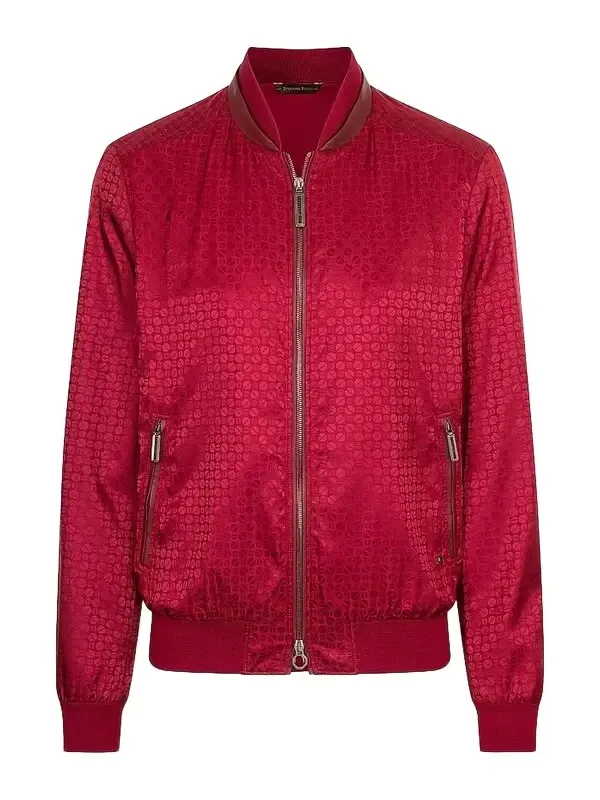 Men's Jacquard and Lambskin Leather Blouson Jacket Men's Jacquard and Lambskin Leather Blouson Jacket