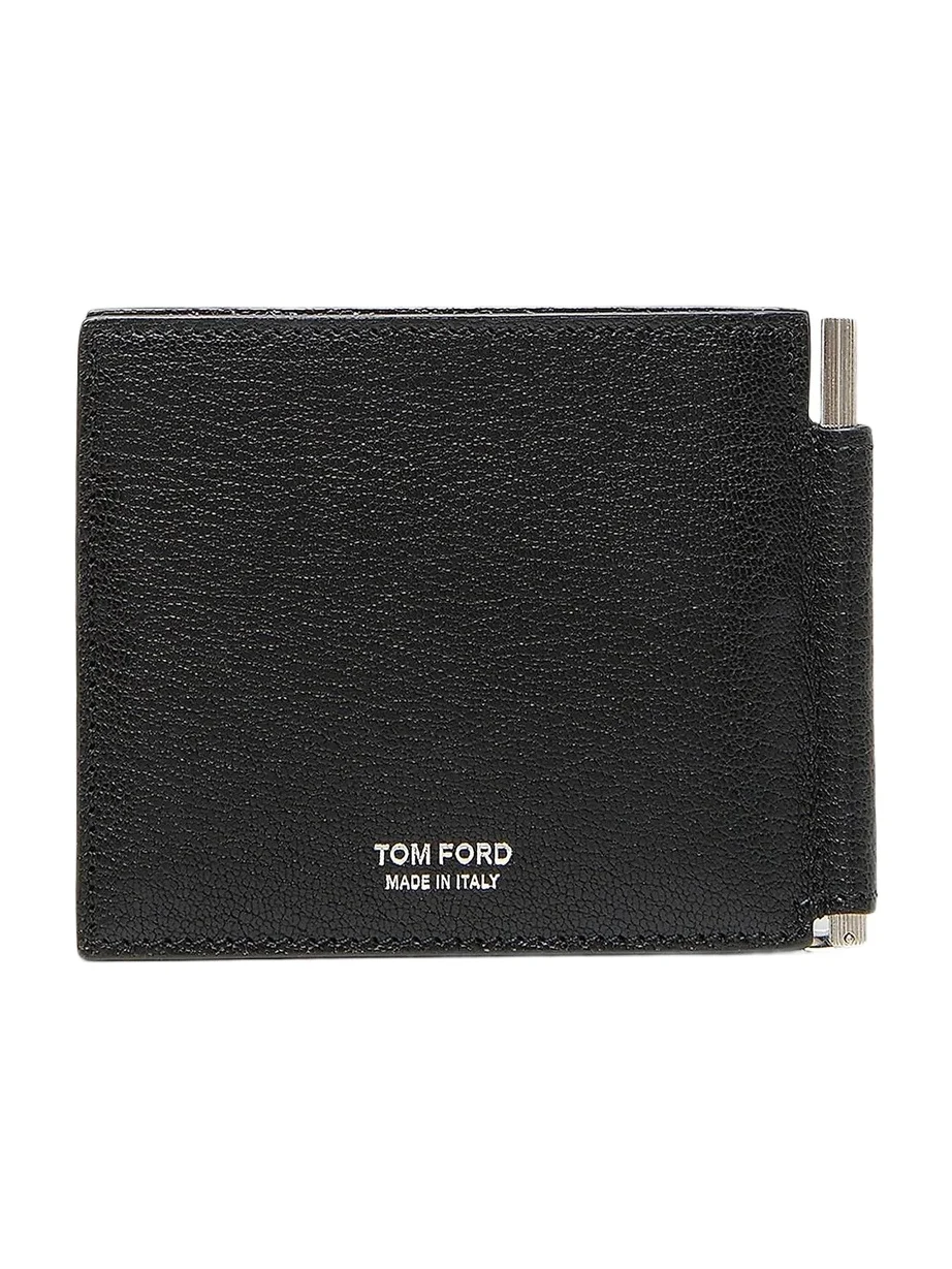 Men's Elongated T-Line Leather Money Clip Wallet