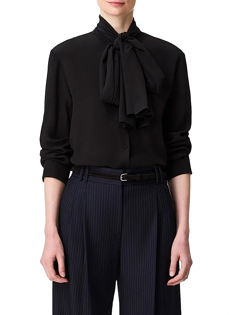 Another Tomorrow Women's Signature Bow Blouse | Thumbnail 2