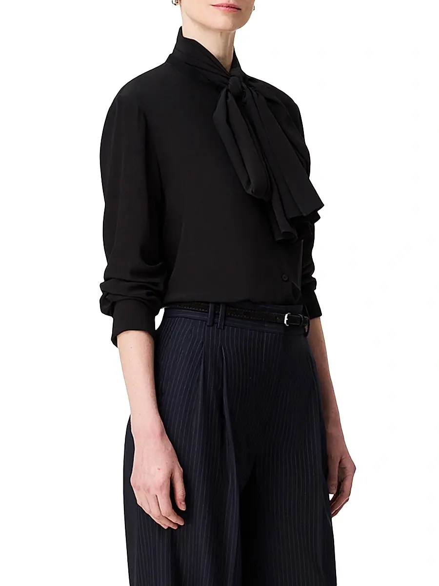 Another Tomorrow Women's Signature Bow Blouse | Thumbnail 4