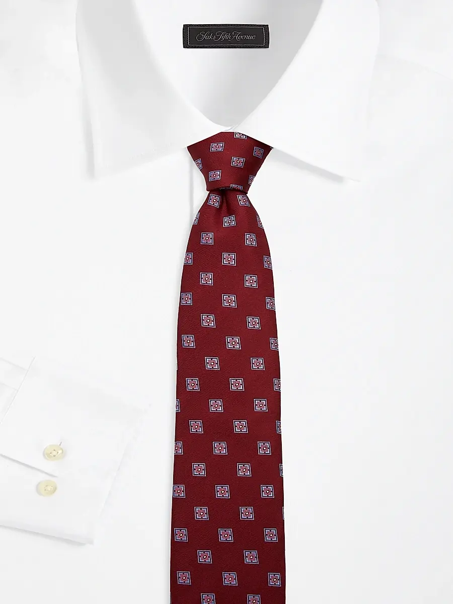 Emporio Armani Men's Square Medallion Woven Silk Tie - Bordeaux | Thumbnail 2