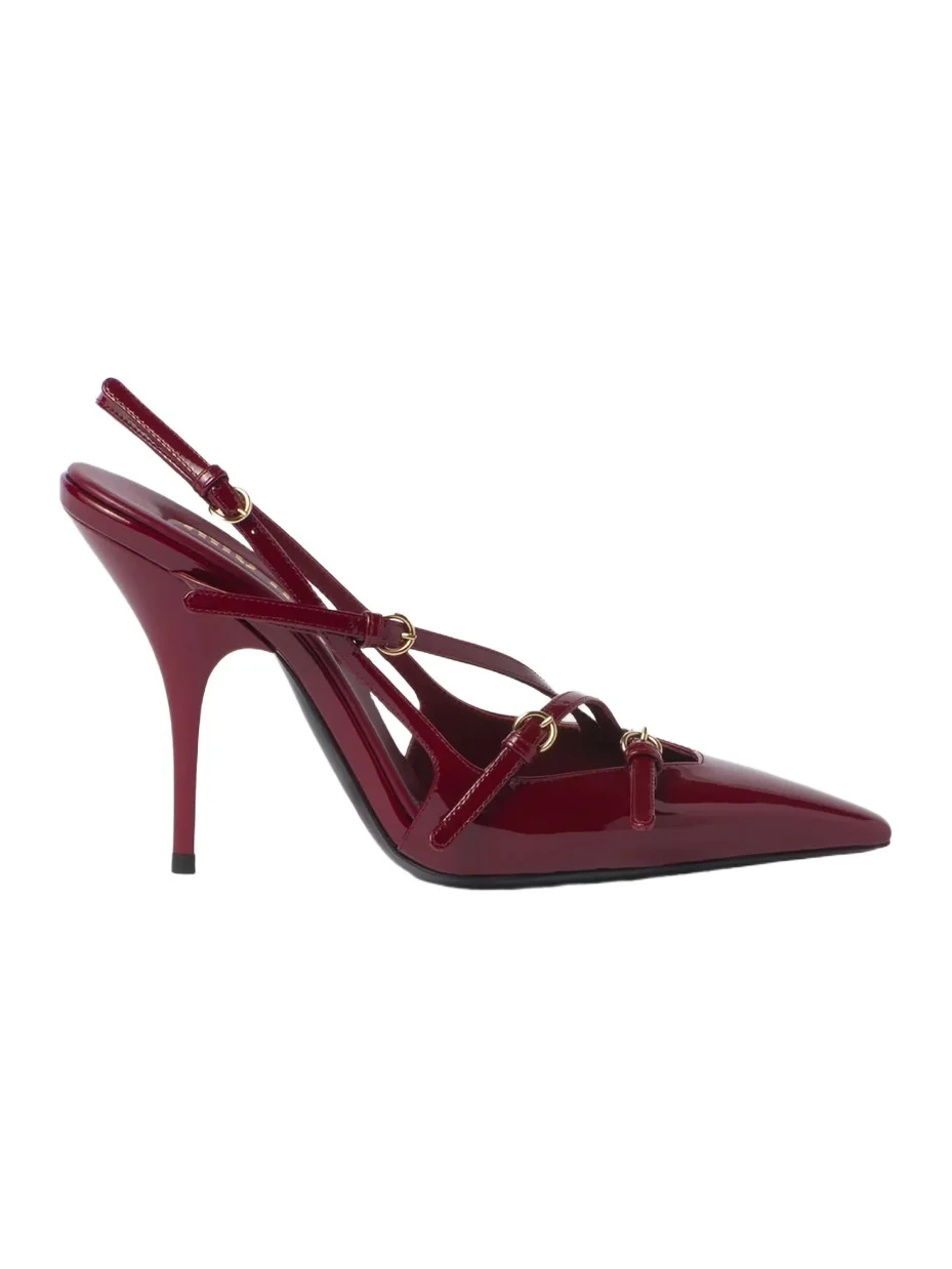Miu Miu Women's Patent Leather Slingbacks With Buckles - Red