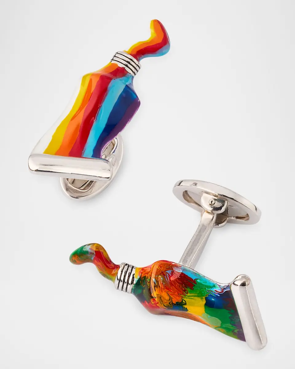 Jan Leslie Men's Paint Tube Stripe and Splatter Sterling Silver Cufflinks | Thumbnail 3