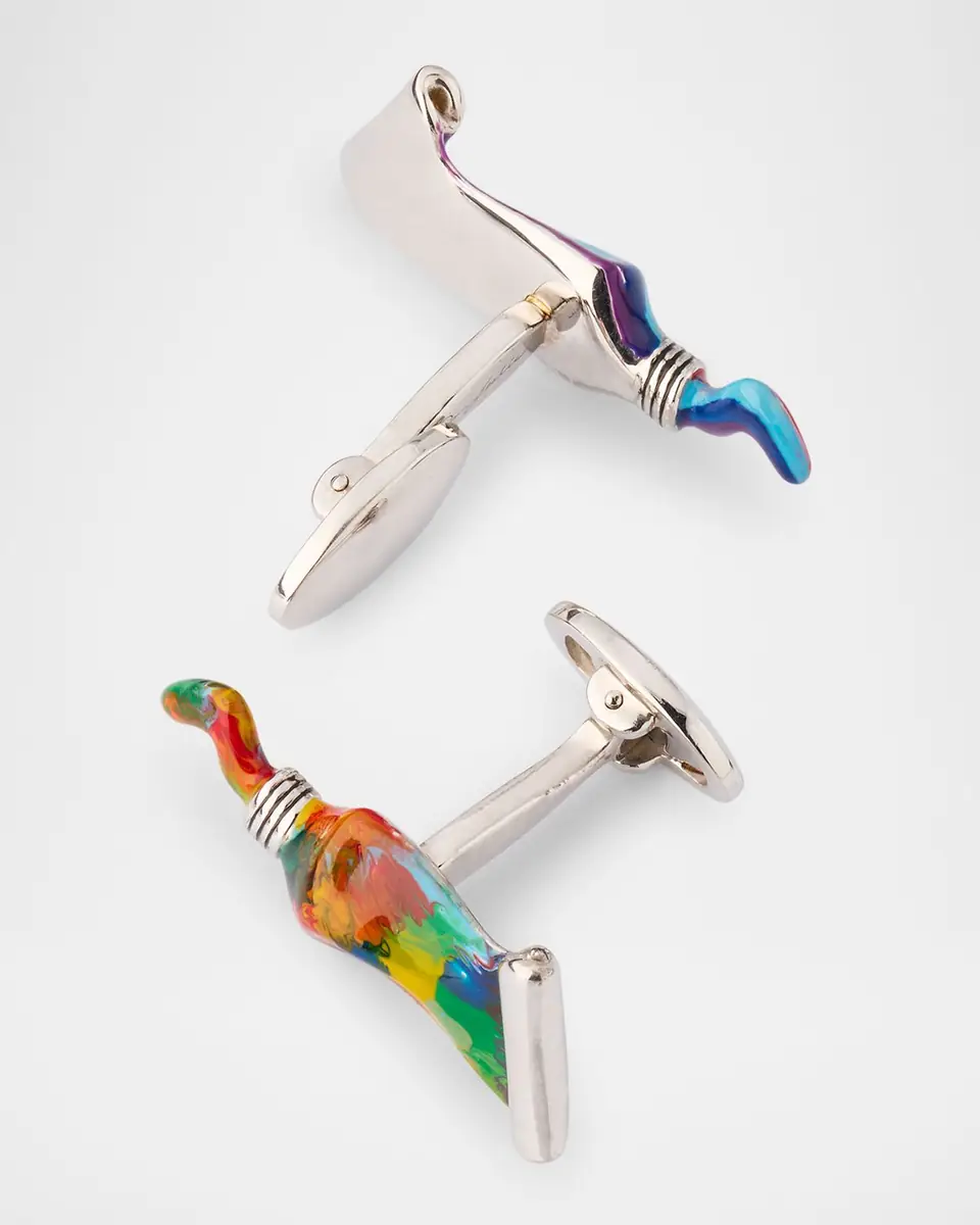 Jan Leslie Men's Paint Tube Stripe and Splatter Sterling Silver Cufflinks | Thumbnail 4