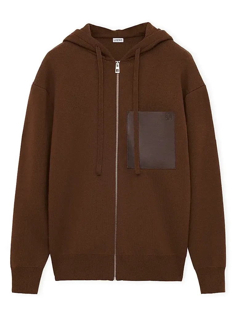 Men's Leather Patch Pocket & Wool Zip-Front Hoodie