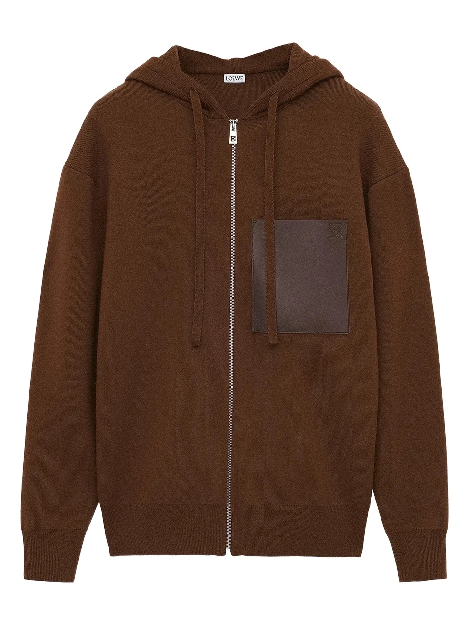 Loewe Men's Leather Patch Pocket & Wool Zip-Front Hoodie