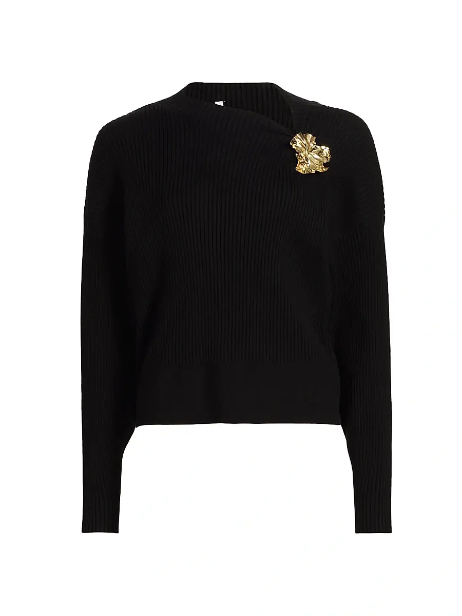 Acler Women's Westie Floral-Detail Knit Sweater - Black | Image 1 Acler Women's Westie Floral-Detail Knit Sweater - Black | Image 1