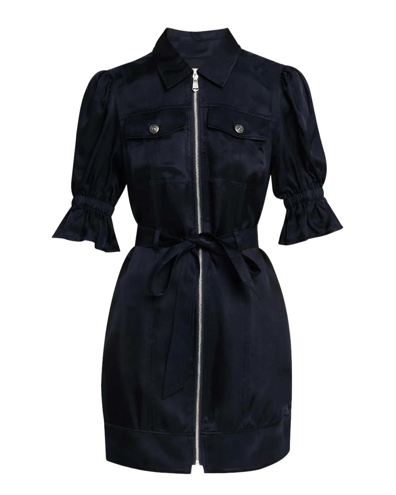 Holly Puff-Sleeve Zip-Front Mini Dress Holly Puff-Sleeve Zip-Front Mini Dress