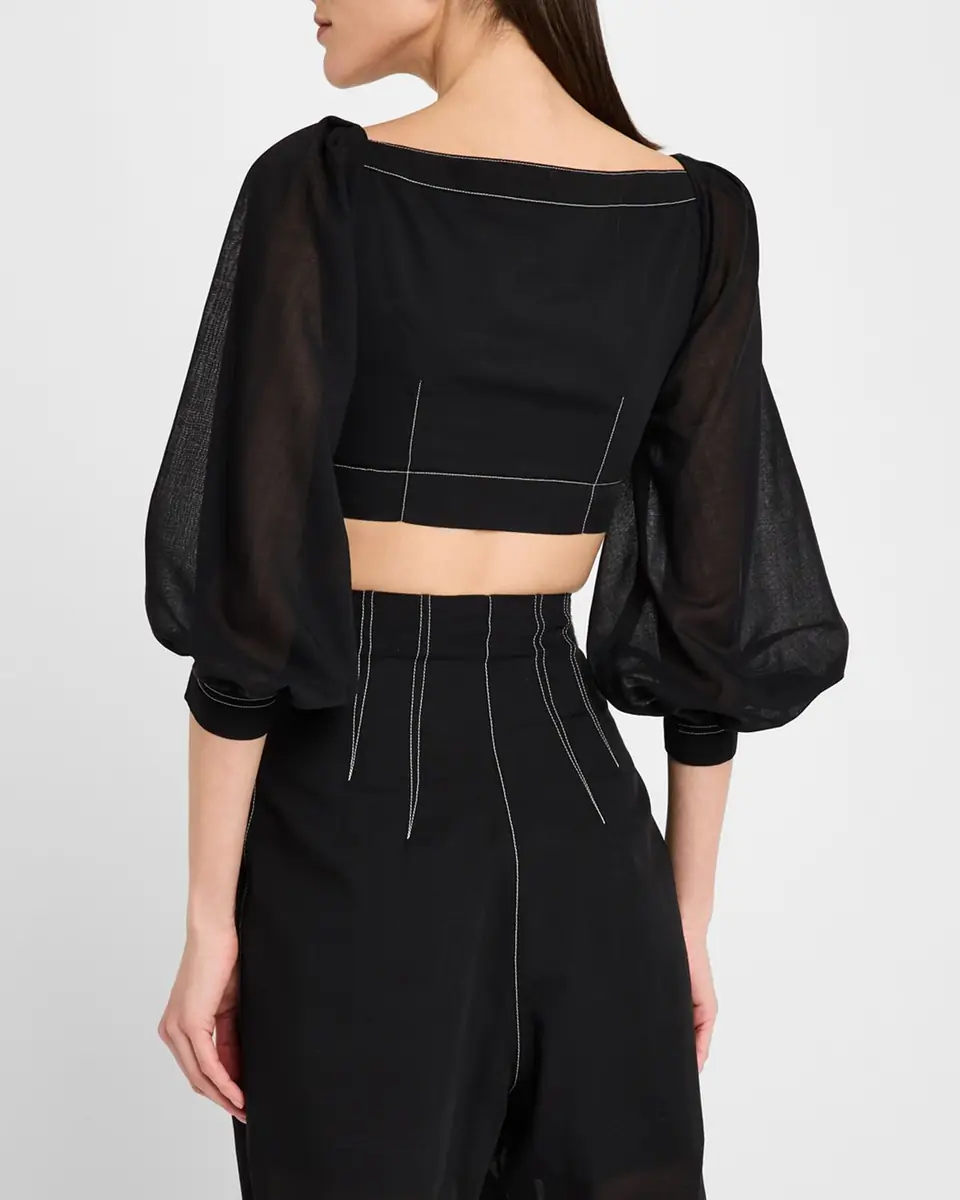 Philosophy di Lorenzo Serafini Puff-Sleeve Crop Blouse | Thumbnail 3