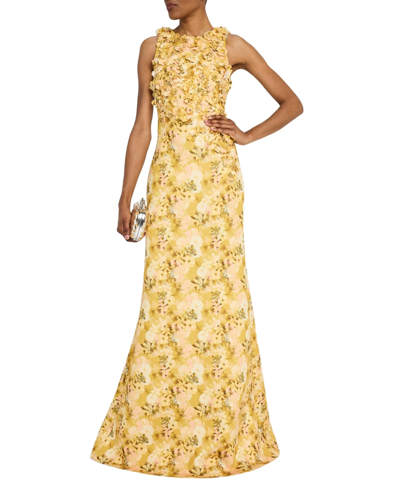 Floral-Print Scuba Trumpet Gown Floral-Print Scuba Trumpet Gown