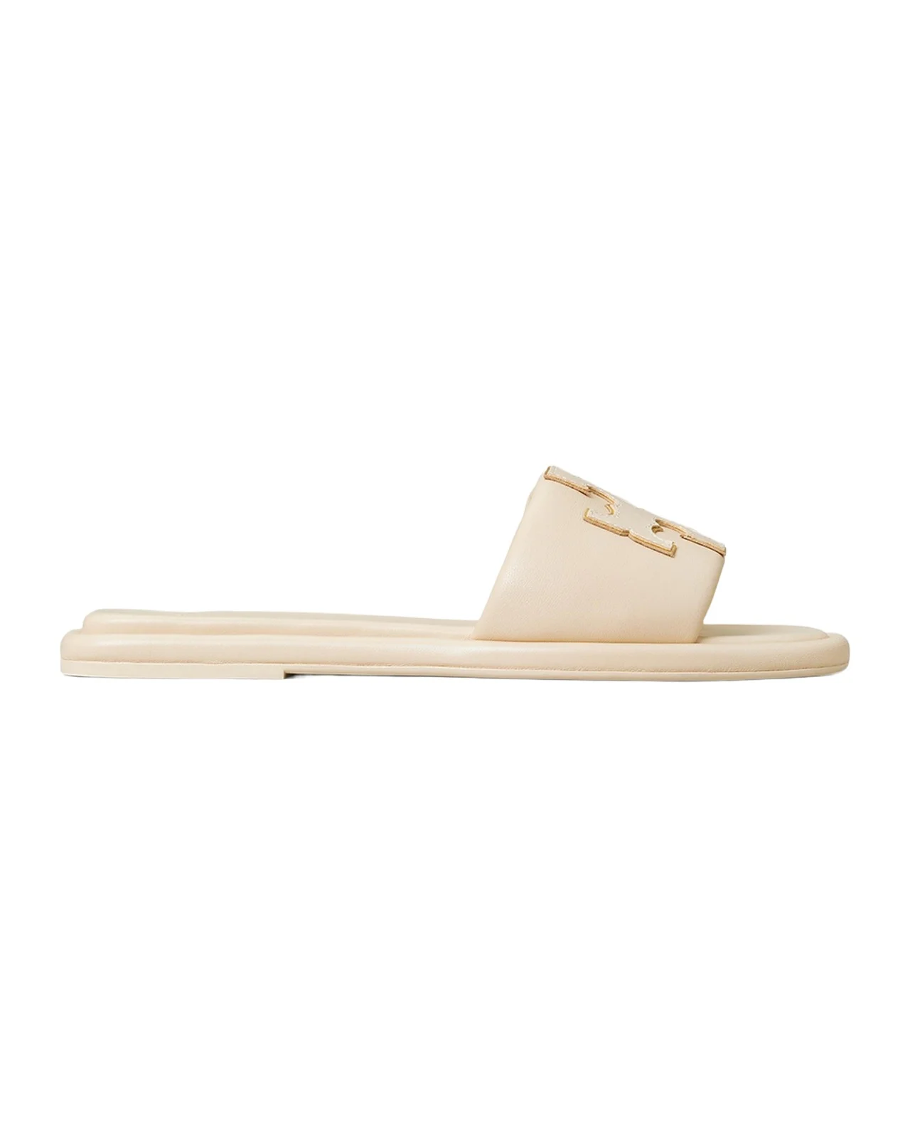 Double T Leather Medallion Slide Sandals