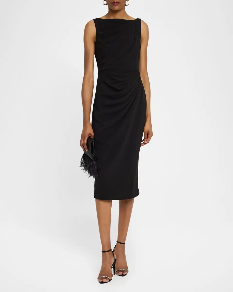 Badgley Mischka Collection Sleeveless Draped Midi Dress | Thumbnail 2