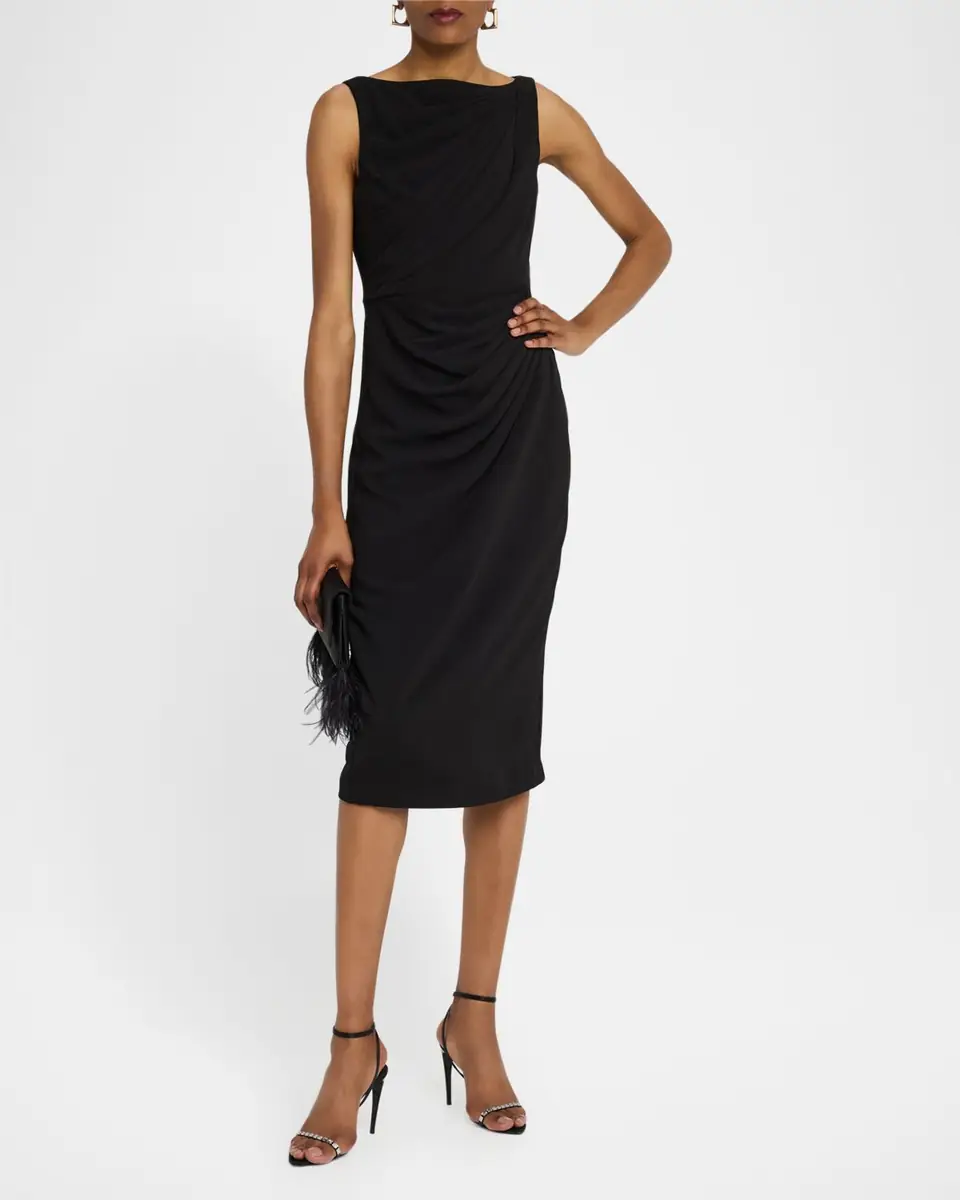 Badgley Mischka Collection Sleeveless Draped Midi Dress | Thumbnail 4
