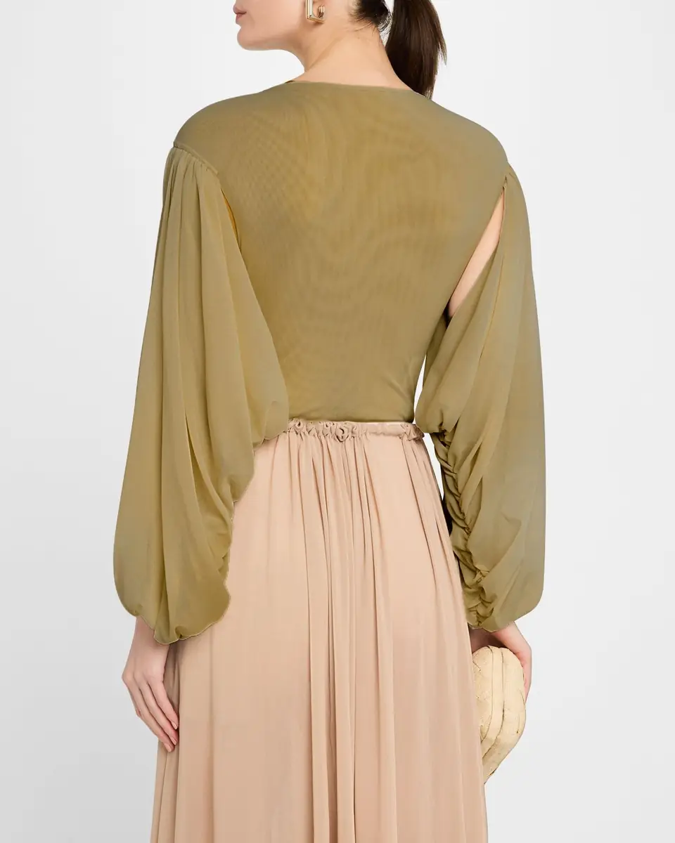 Philosophy di Lorenzo Serafini Plunging Gathered Long-Sleeve Bodysuit | Thumbnail 3