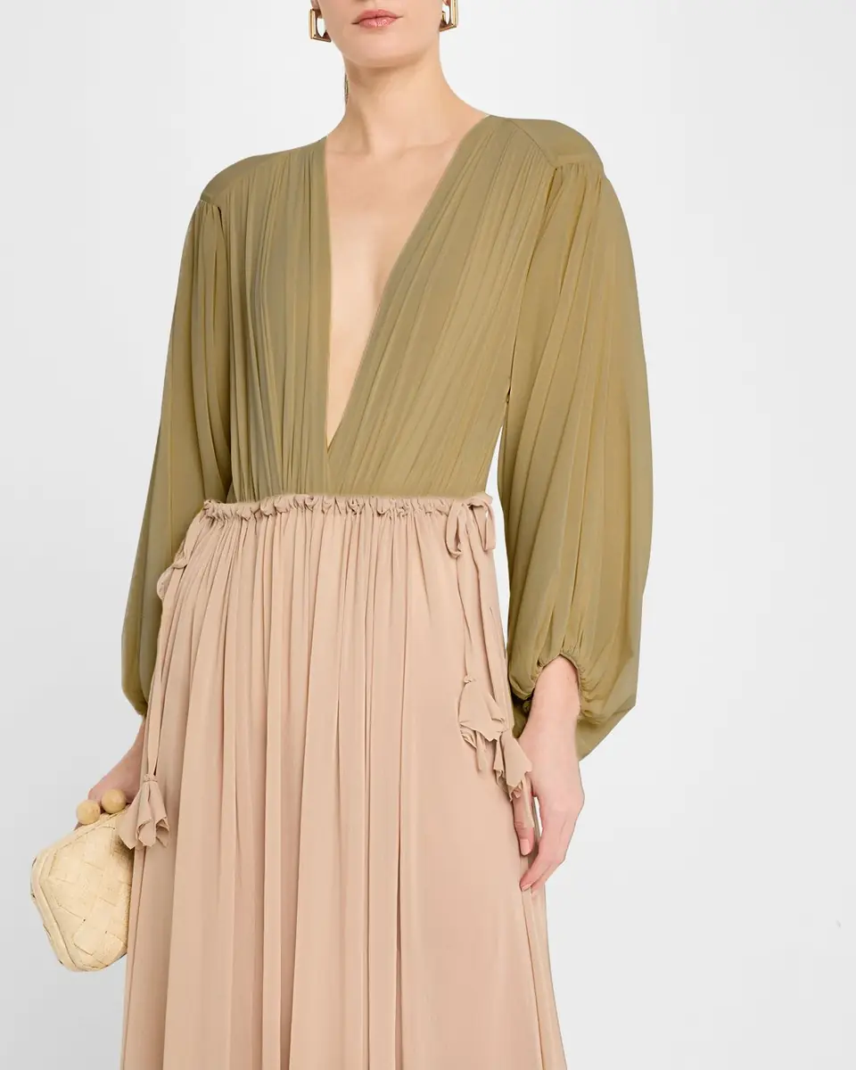 Philosophy di Lorenzo Serafini Plunging Gathered Long-Sleeve Bodysuit | Thumbnail 4