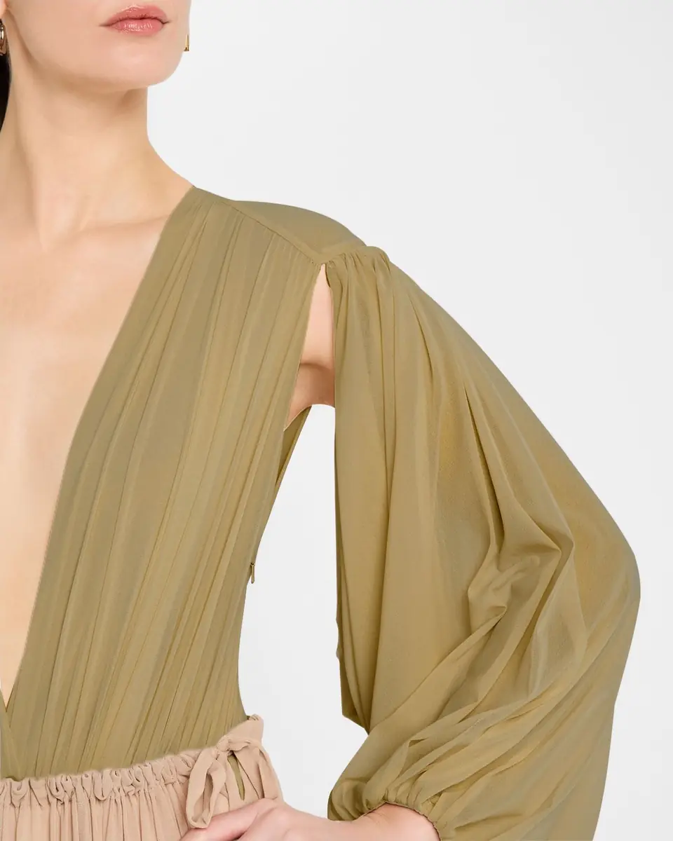 Philosophy di Lorenzo Serafini Plunging Gathered Long-Sleeve Bodysuit | Thumbnail 5