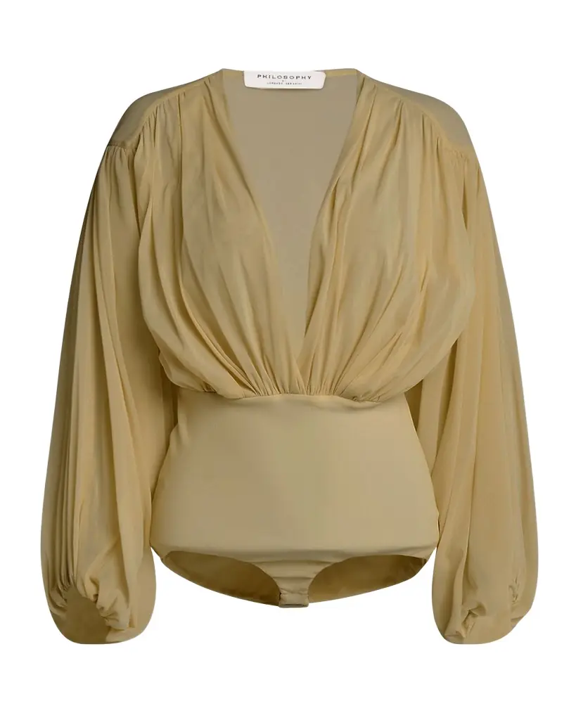 Philosophy di Lorenzo Serafini Plunging Gathered Long-Sleeve Bodysuit | Image 1 Philosophy di Lorenzo Serafini Plunging Gathered Long-Sleeve Bodysuit | Image 1