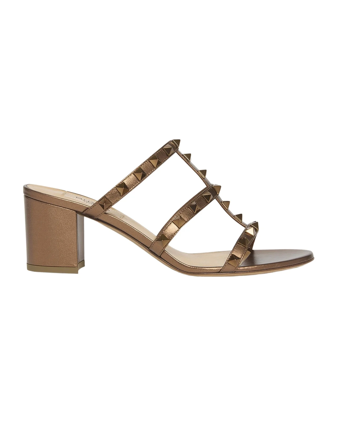 Rockstud Caged Metallic Leather Slide Sandals