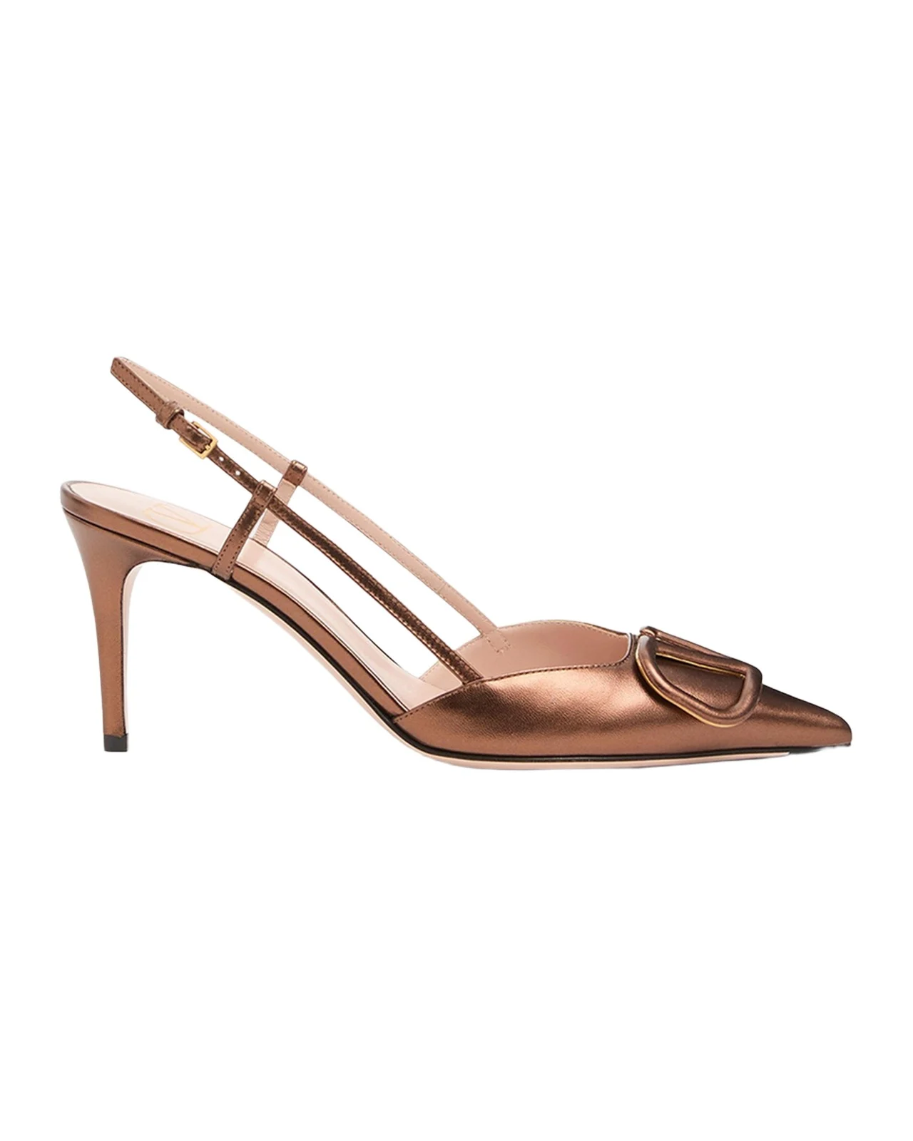 V-Logo Metallic Leather Slingback Pumps V-Logo Metallic Leather Slingback Pumps