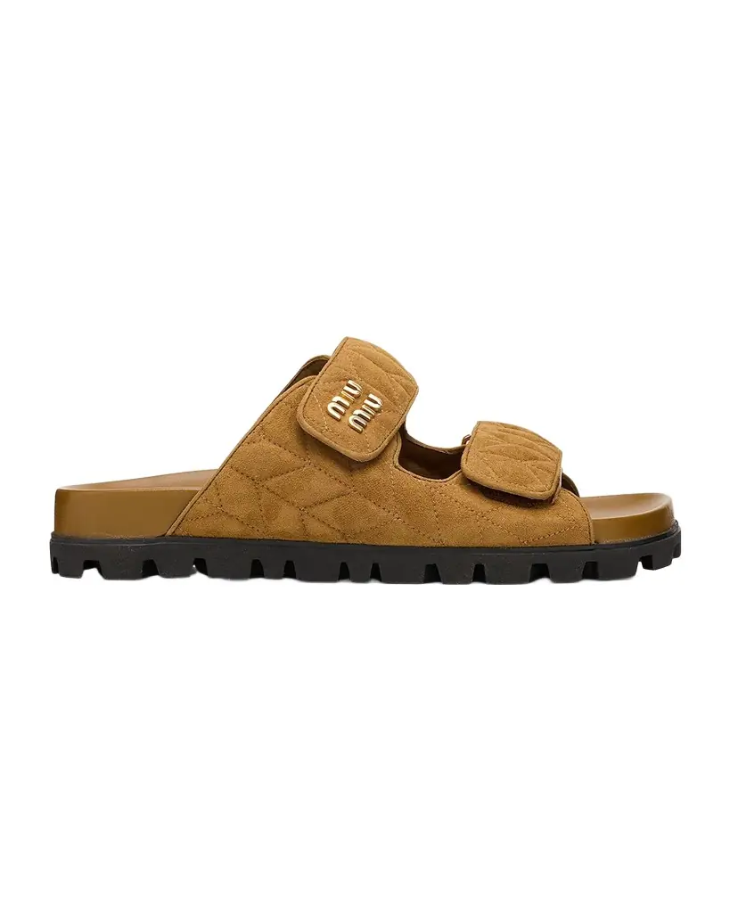 Miu Miu Quilted Suede Dual-Grip Comfort Sandals | Image 1 Miu Miu Quilted Suede Dual-Grip Comfort Sandals | Image 1