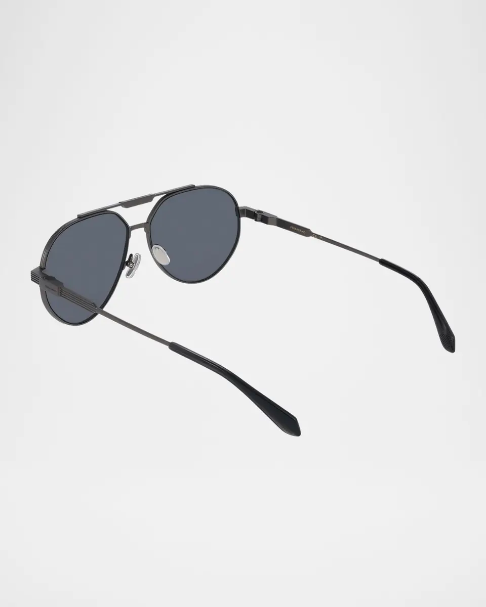 Ferragamo Men's Gancino Titanium Aviator Sunglasses | Thumbnail 2 Ferragamo Men's Gancino Titanium Aviator Sunglasses | Thumbnail 2