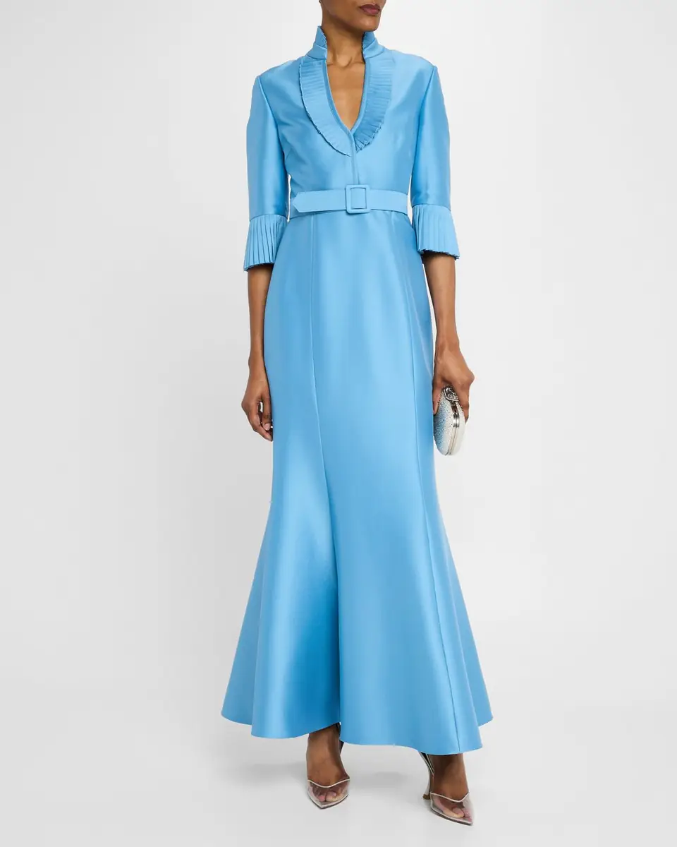 BADGLEY MISCHKA Pleated-Trim Trumpet Mikado Gown | Thumbnail 2 BADGLEY MISCHKA Pleated-Trim Trumpet Mikado Gown | Thumbnail 2
