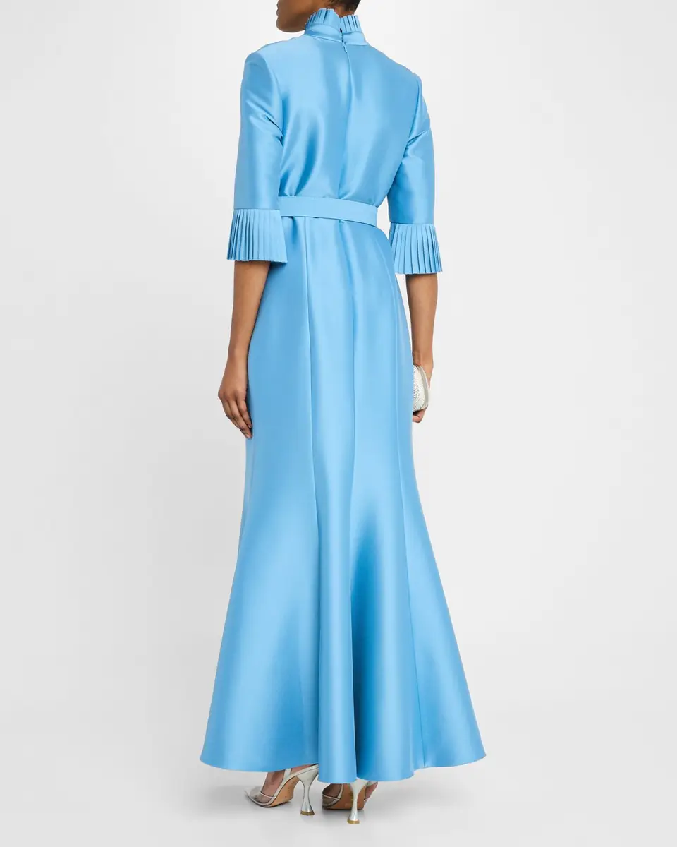 BADGLEY MISCHKA Pleated-Trim Trumpet Mikado Gown | Thumbnail 3 BADGLEY MISCHKA Pleated-Trim Trumpet Mikado Gown | Thumbnail 3