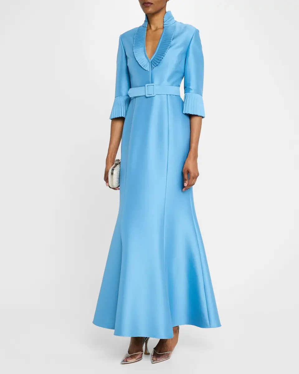 BADGLEY MISCHKA Pleated-Trim Trumpet Mikado Gown | Thumbnail 4 BADGLEY MISCHKA Pleated-Trim Trumpet Mikado Gown | Thumbnail 4