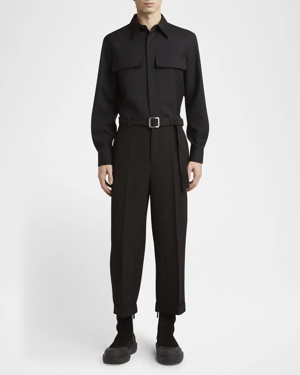 Jil Sander Men's Wool Two-Pocket Work Shirt | Thumbnail 2 Jil Sander Men's Wool Two-Pocket Work Shirt | Thumbnail 2