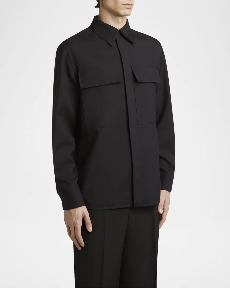 Jil Sander Men's Wool Two-Pocket Work Shirt | Thumbnail 4 Jil Sander Men's Wool Two-Pocket Work Shirt | Thumbnail 4